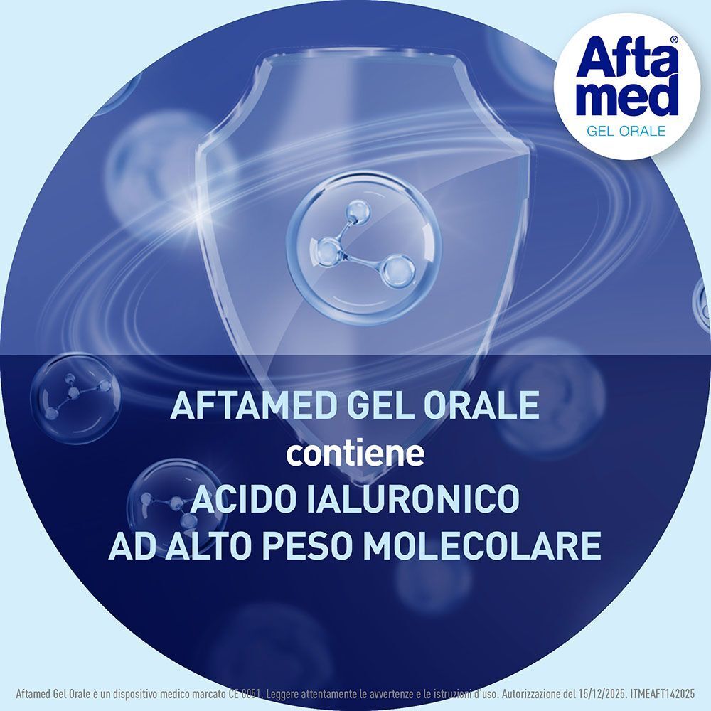 Afta Med Gel Orale contiene acido ialuronico ad alto peso molecolare.