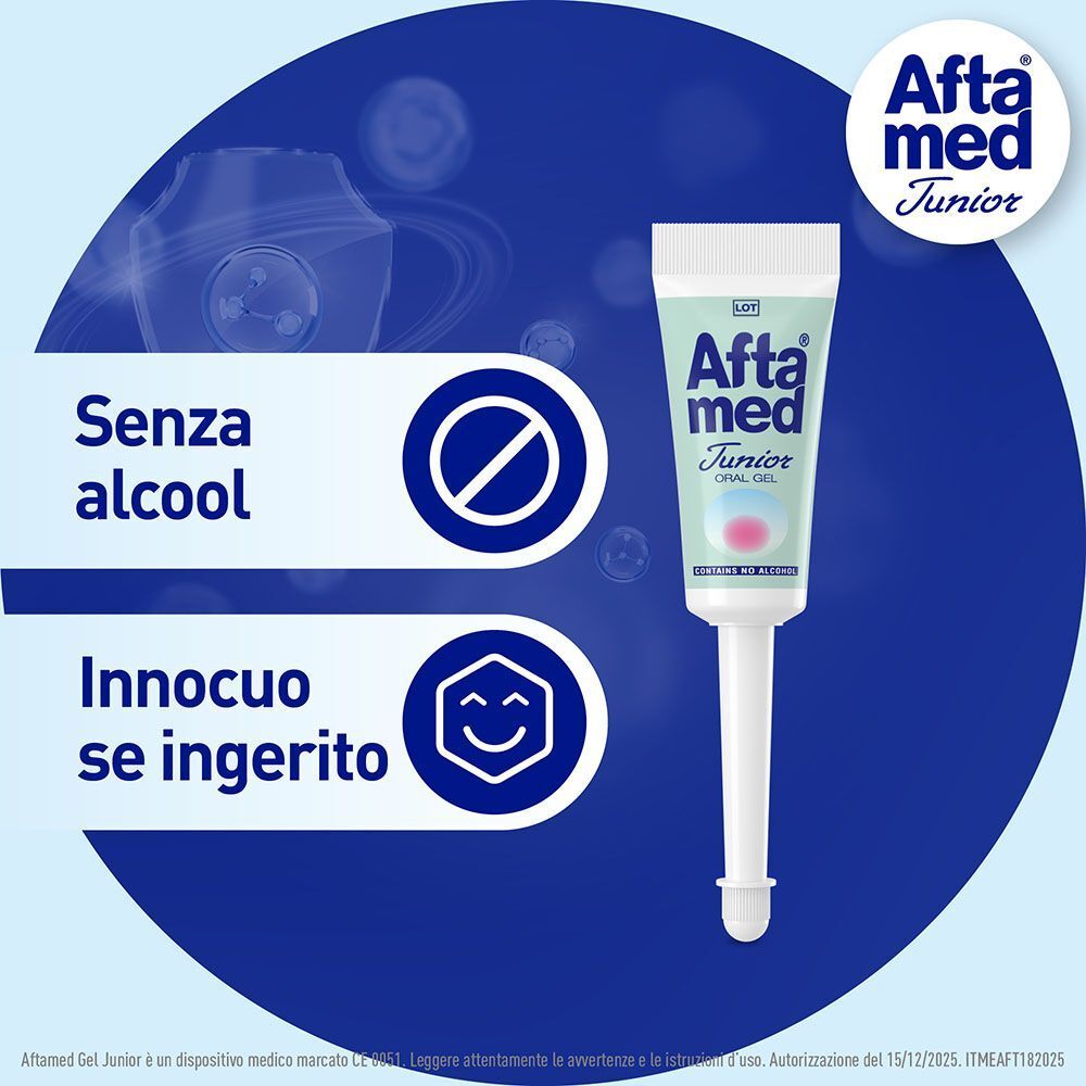 AftaMed Junior Orale Gel è senza alcool e innocuo se ingerito.