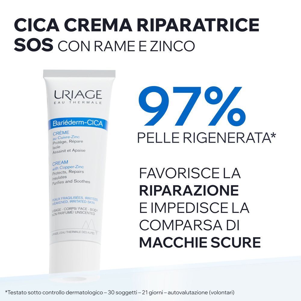 Crema URIAGE BARIEDERM-CICA: 97% pelle rigenerata, favorisce la riparazione.