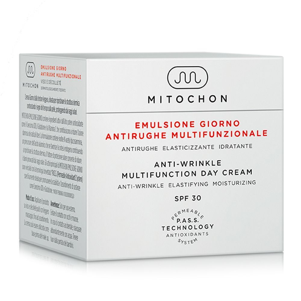 Confezione di crema giorno multifunzionale Mitochon con vasetto. Contiene SPF 30.