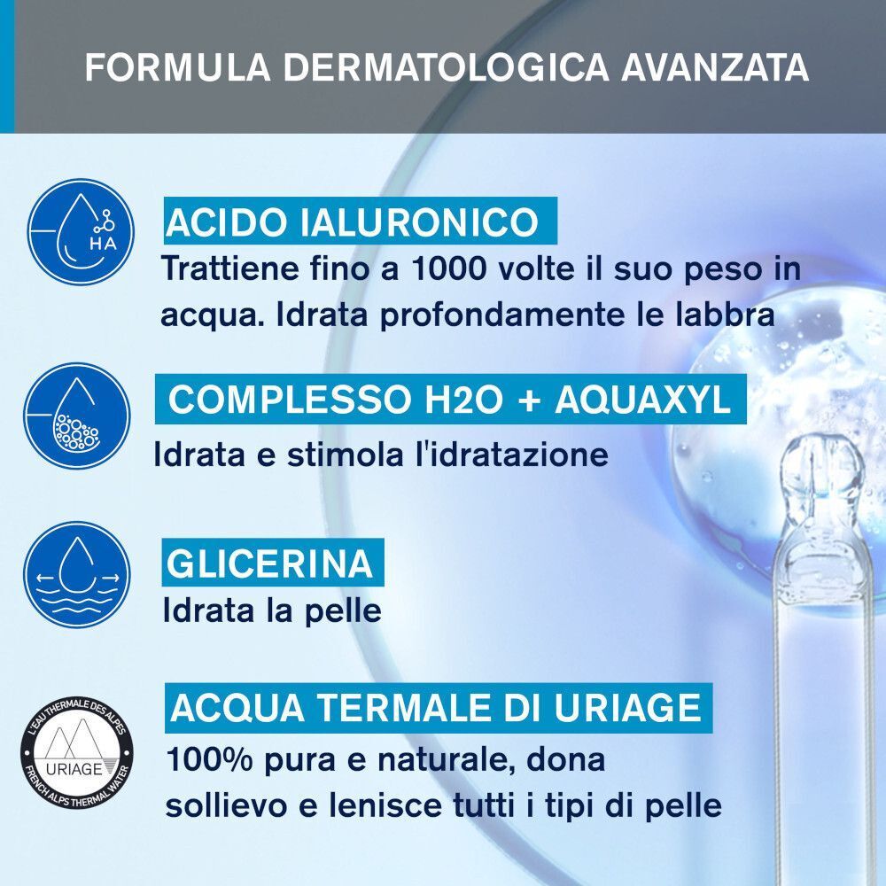 Formula con acido ialuronico, glicerina e acqua termale di Uriage.