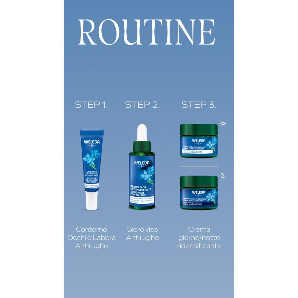 Routine Weleda Cura della pelle: contorno occhi, siero, crema giorno/notte.