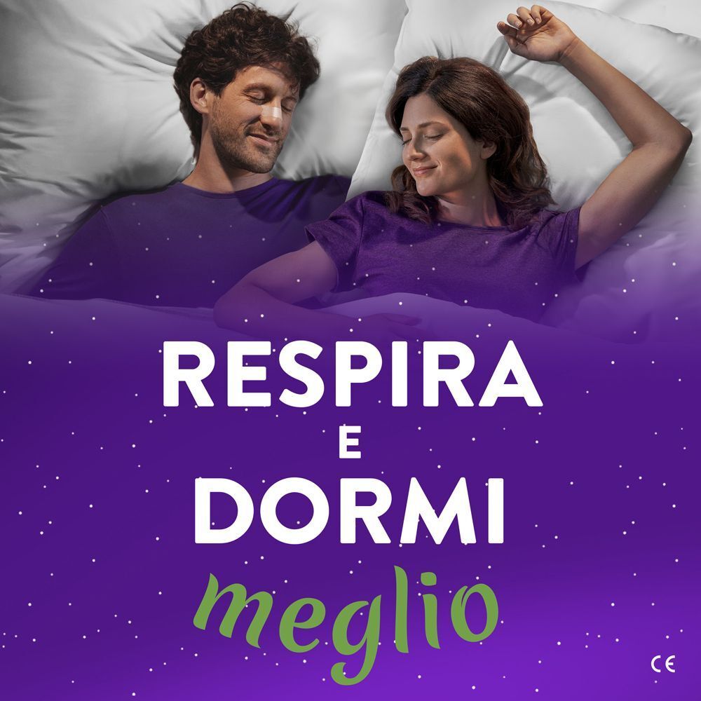Uomo e donna dormono serenamente. Testo: Respira e dormi meglio.