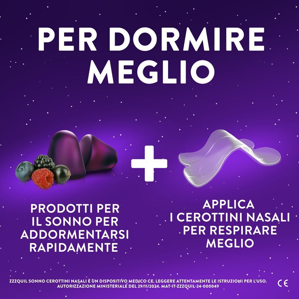 Prodotti per il sonno Vicks ZzzQuil: Frutti di bosco e un cerotto nasale per respirare meglio.