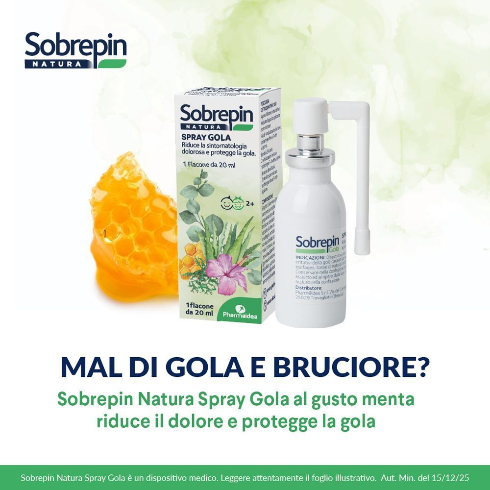 Flacone e scatola di Spray Gola Sobrepin Natura accanto a un pezzo di favo.