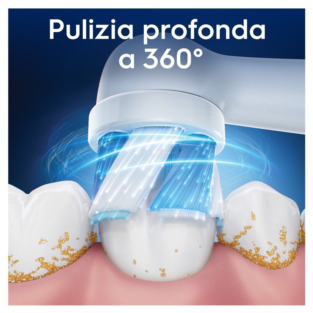 La testina Oral-B iO Ultimate Clean pulisce i denti a 360°.