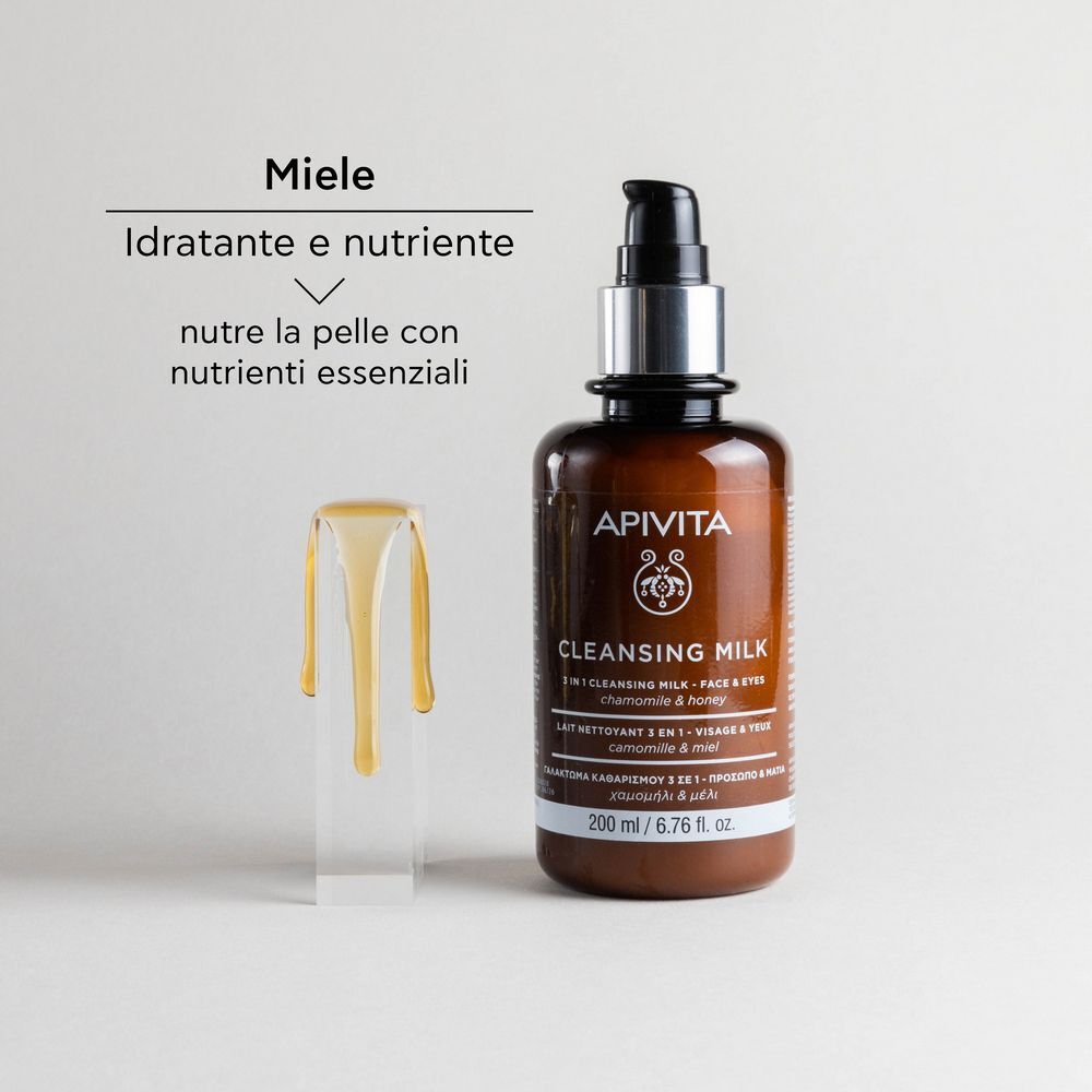 APIVITA Latte Detergente 3-in-1, 200 ml. Miele come ingrediente idratante e nutriente.