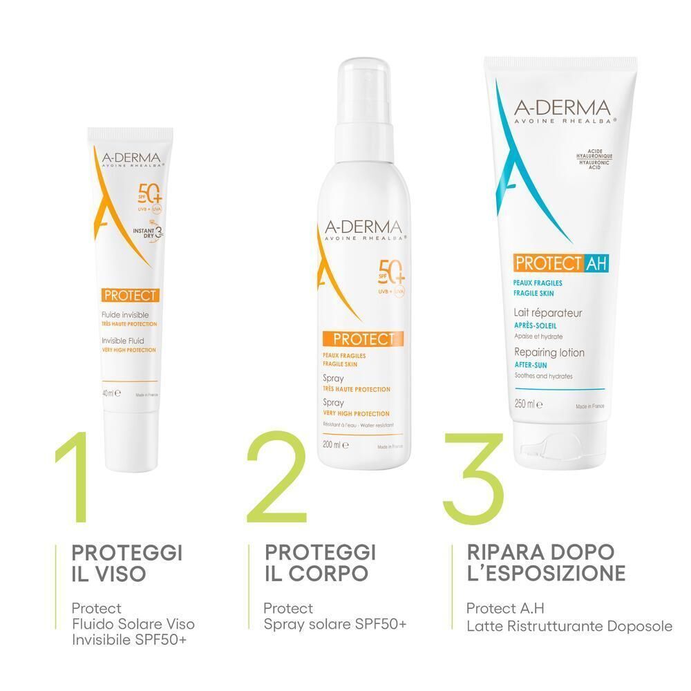 Routine solare A-Derma Protect: viso, corpo e doposole.