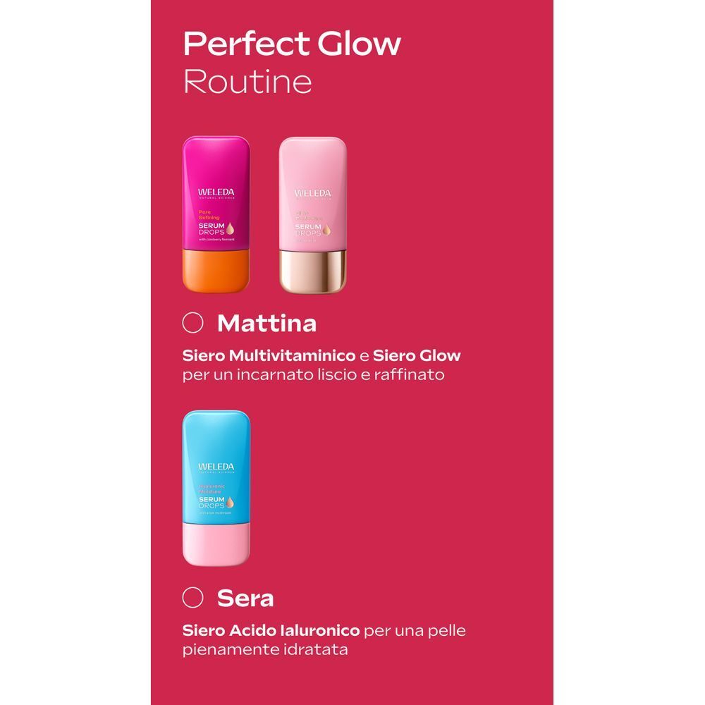 Routine mattutina e serale con WELEDA Siero Multivitaminico e Siero Acido Ialuronico.