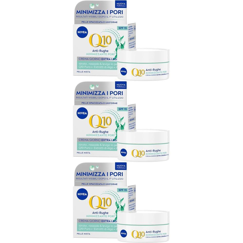 Nivea Q10 Anti-Rughe Minimizzante Pori Crema Giorno SPF 15 50 ml, Crema viso antirughe e opacizzante