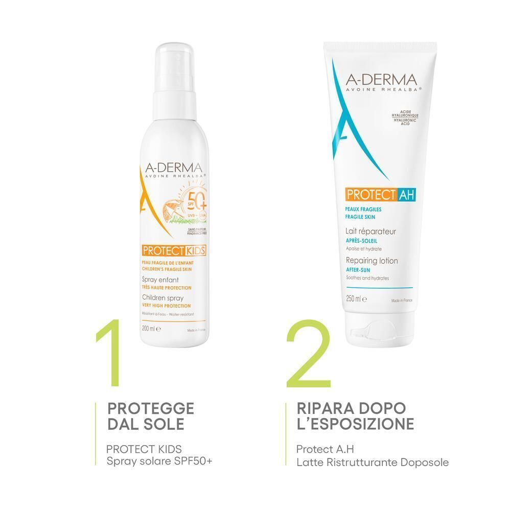 Spray solare A-Derma Protect Kids SPF50+ e Latte Riparatore A-Derma Protect AH.