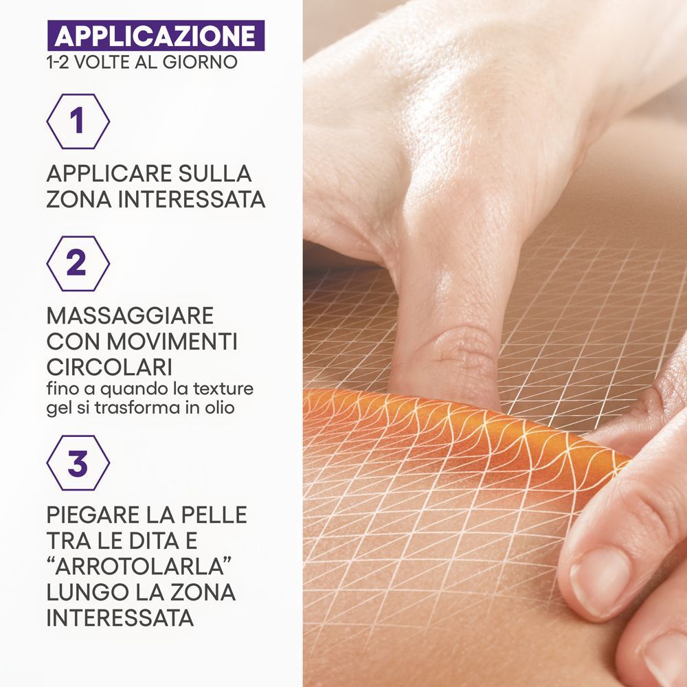 Fasi di applicazione del A-Derma Epitheliale Ultra Repair Gel-Olio sulla pelle.