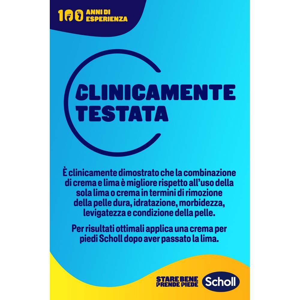 Scholl Lima Piedi Pelle Dura, testato clinicamente per la rimozione dei calli.