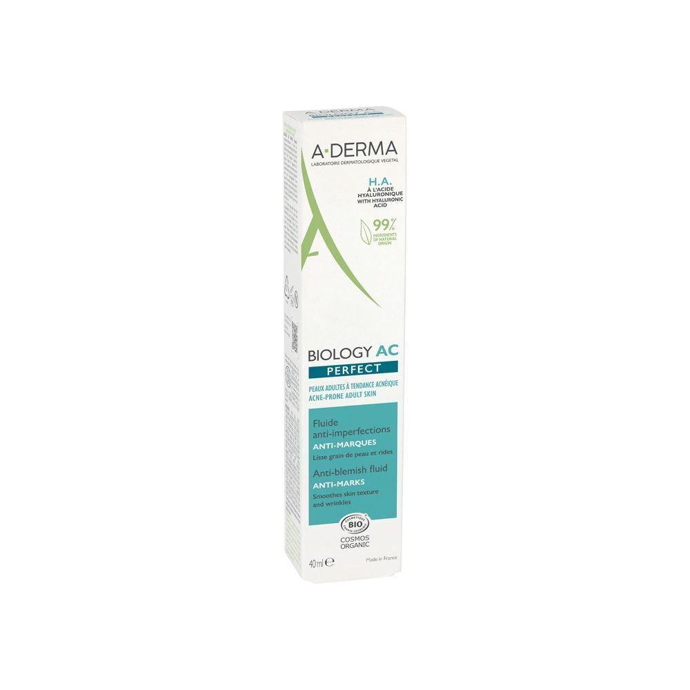 Confezione A-Derma Biology AC Perfect Fluide con formula anti-segni.