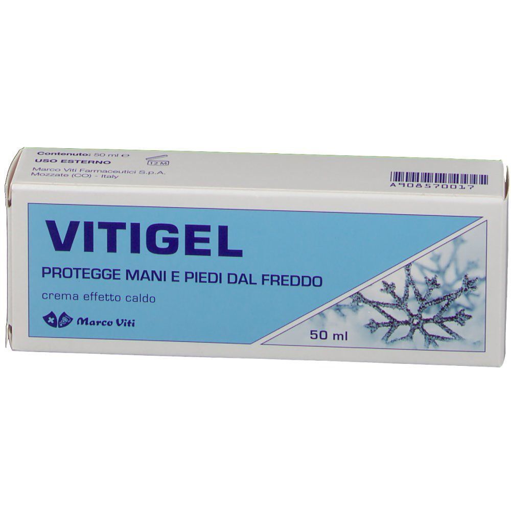 Confezione di Vitigel Crema, 50 ml. Protegge mani e piedi dal freddo.