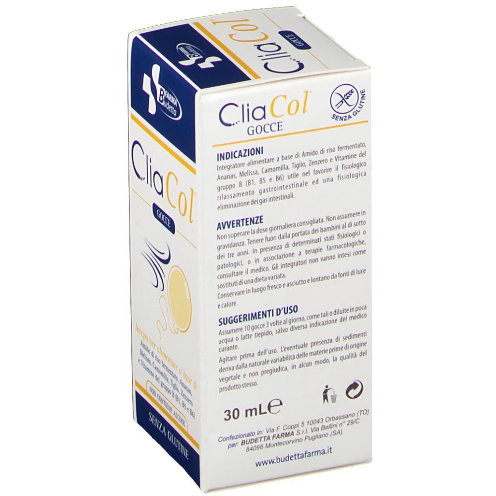 Confezione di Cliacol® Gocce con indicazioni d'uso e ingredienti dettagliati.