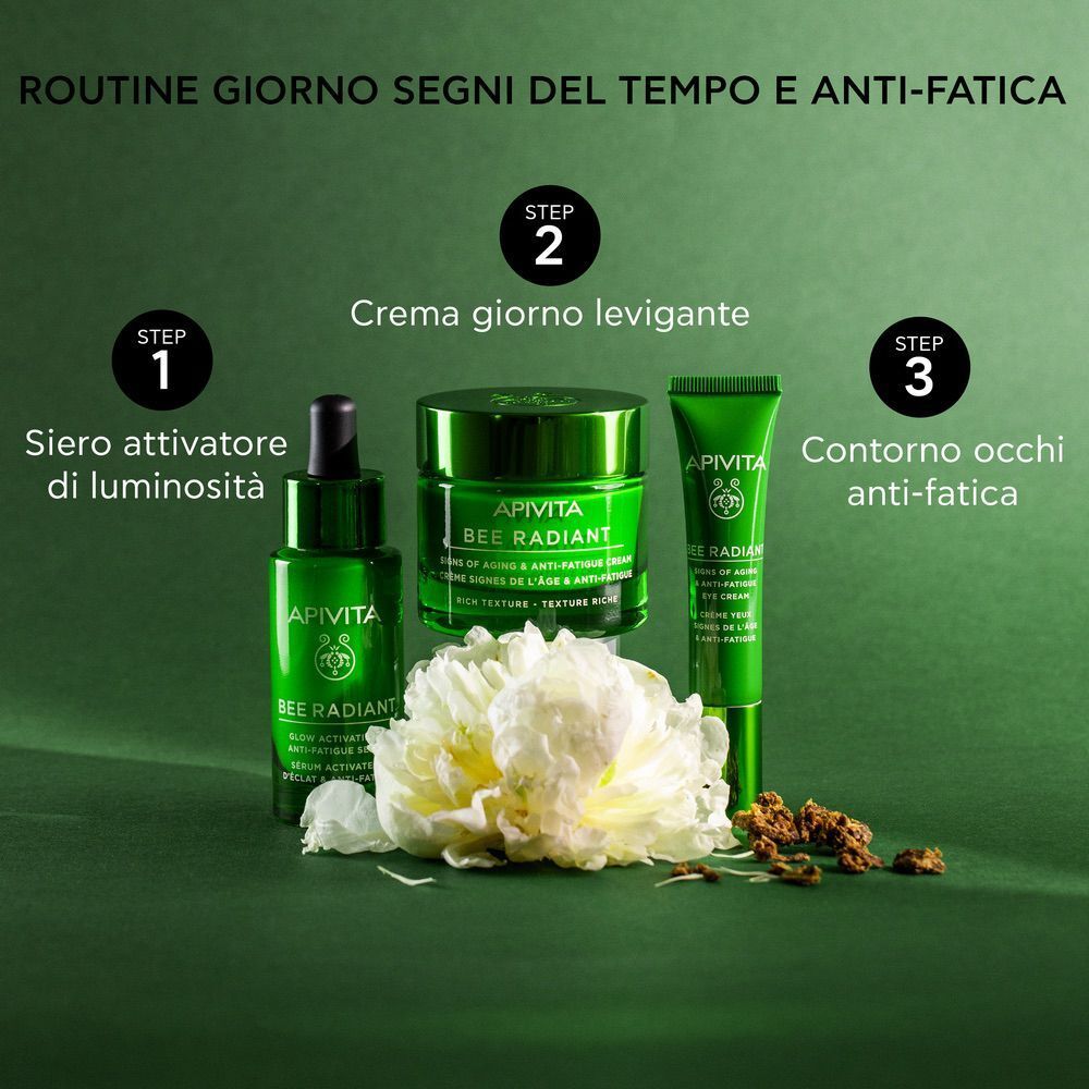 Routine giorno Apivita Bee Radiant: siero, crema giorno e contorno occhi.