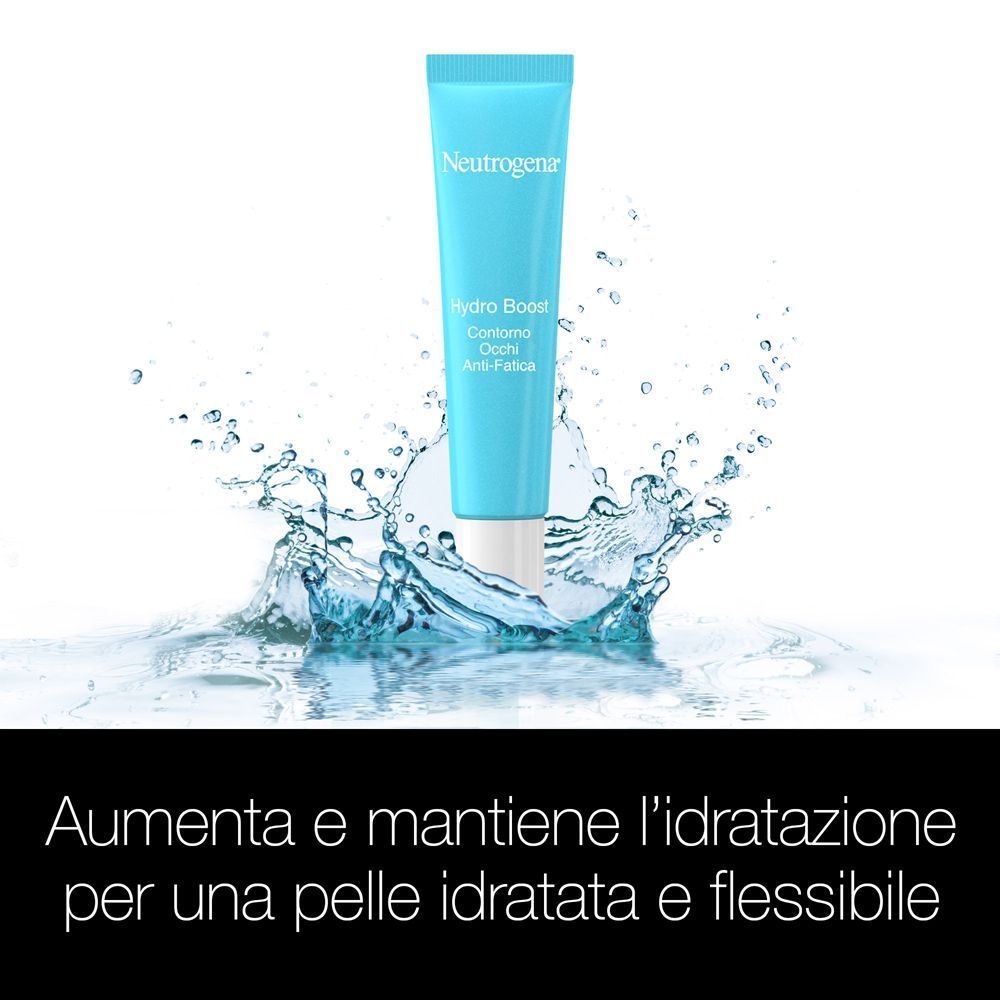 Tubo di Neutrogena Hydro Boost Contorno Occhi che schizza da una fontana d'acqua.