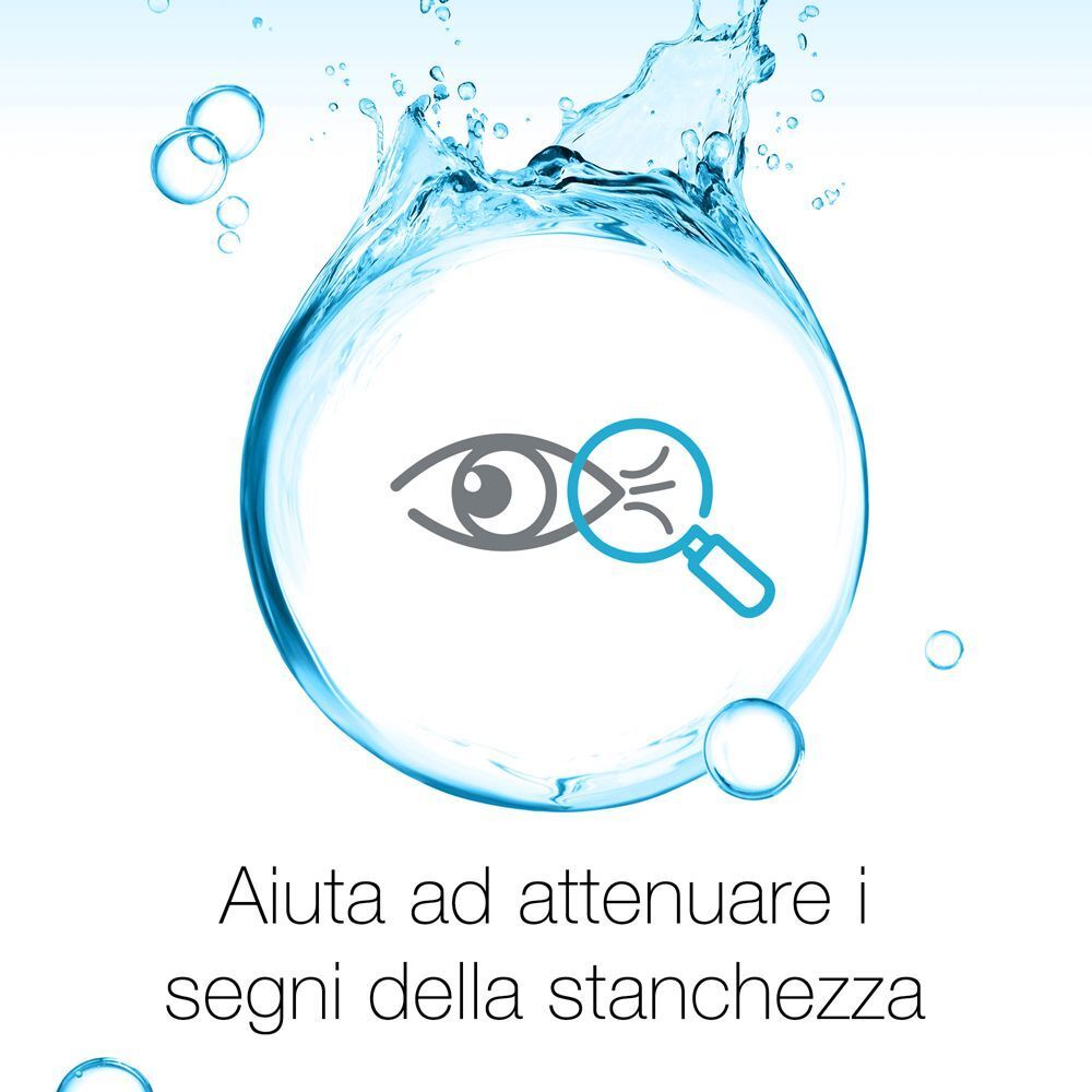 Simbolo di un occhio con lente d'ingrandimento, che riduce i segni di stanchezza.