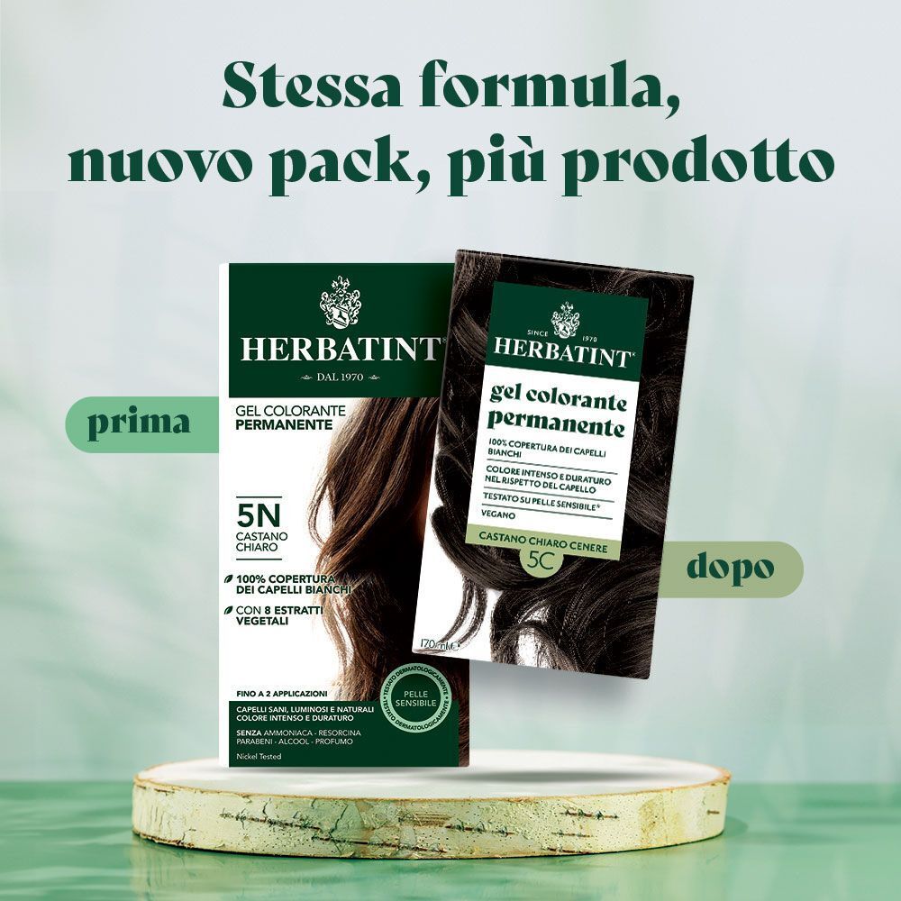 Confronto prima/dopo delle colorazioni Herbatint: 5N a 5C.