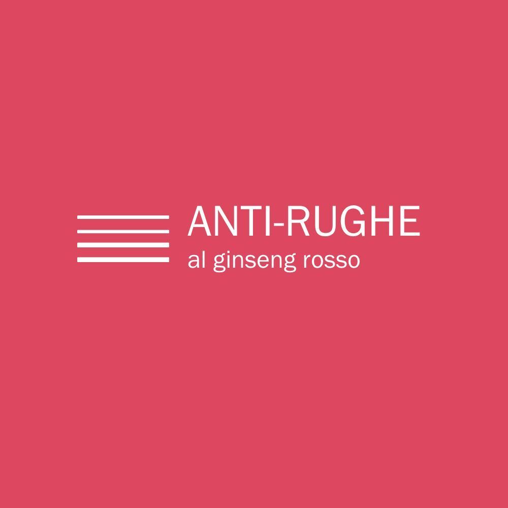 Sfondo rosso con testo bianco: ANTI-RUGHE al ginseng rosso.