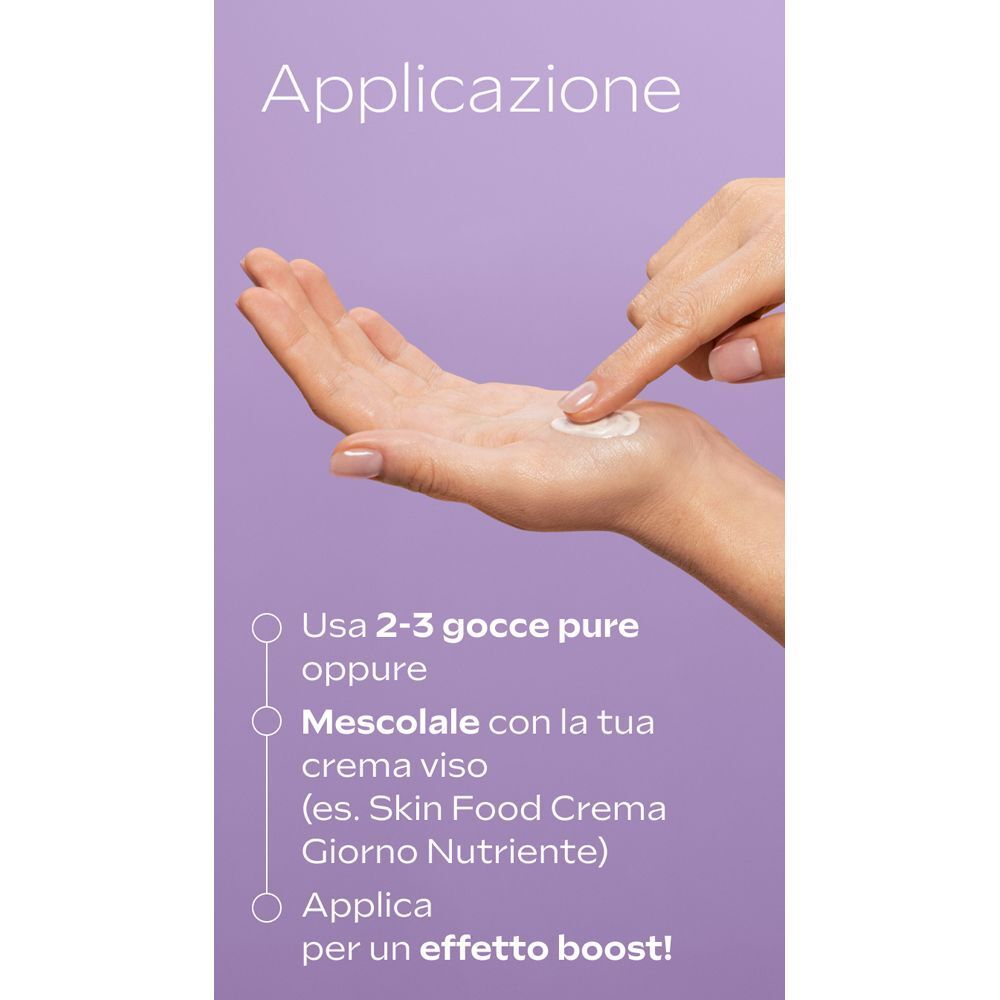 Istruzioni per l'uso: usare il siero puro o con crema viso.