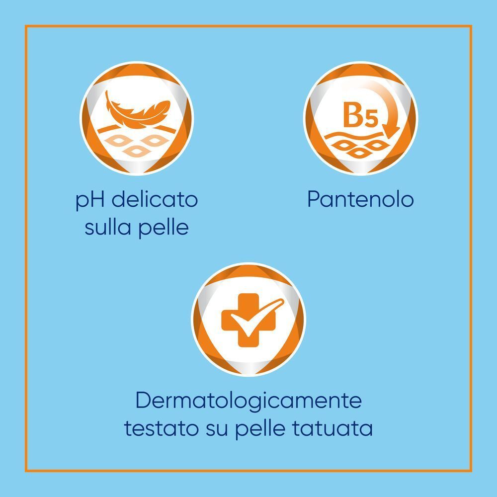 Simboli per pH delicato, Pantenolo e test dermatologici.