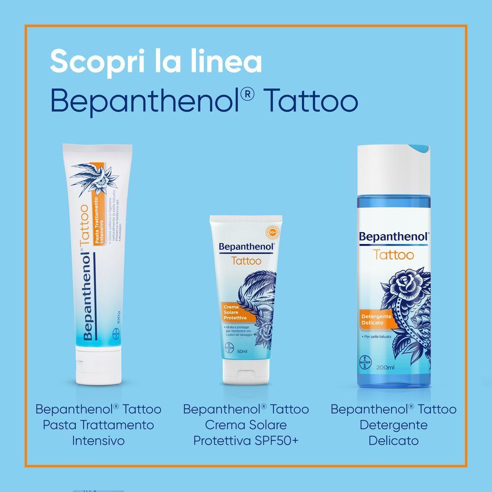 Linea Bepanthenol Tattoo: pasta, solare, detergente.