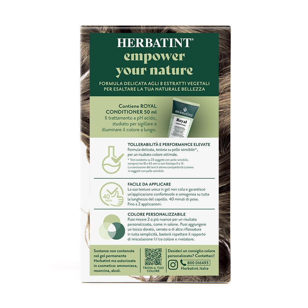 Retro di una confezione Herbatint Gel Colorante Permanente 7N Biondo con informazioni sul prodotto.