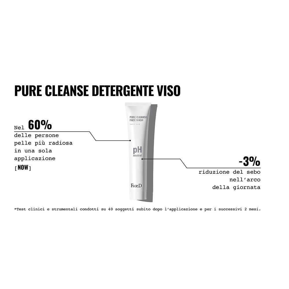 Face D Pure Cleanse Detergente Viso con risultati clinici: 60% pelle più luminosa, -3% sebo.