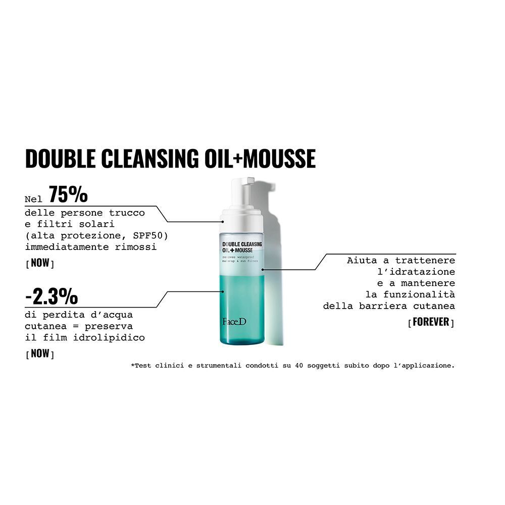 Grafico che mostra l'efficacia del detergente viso Face D Doppia Detersione Olio + Mousse.