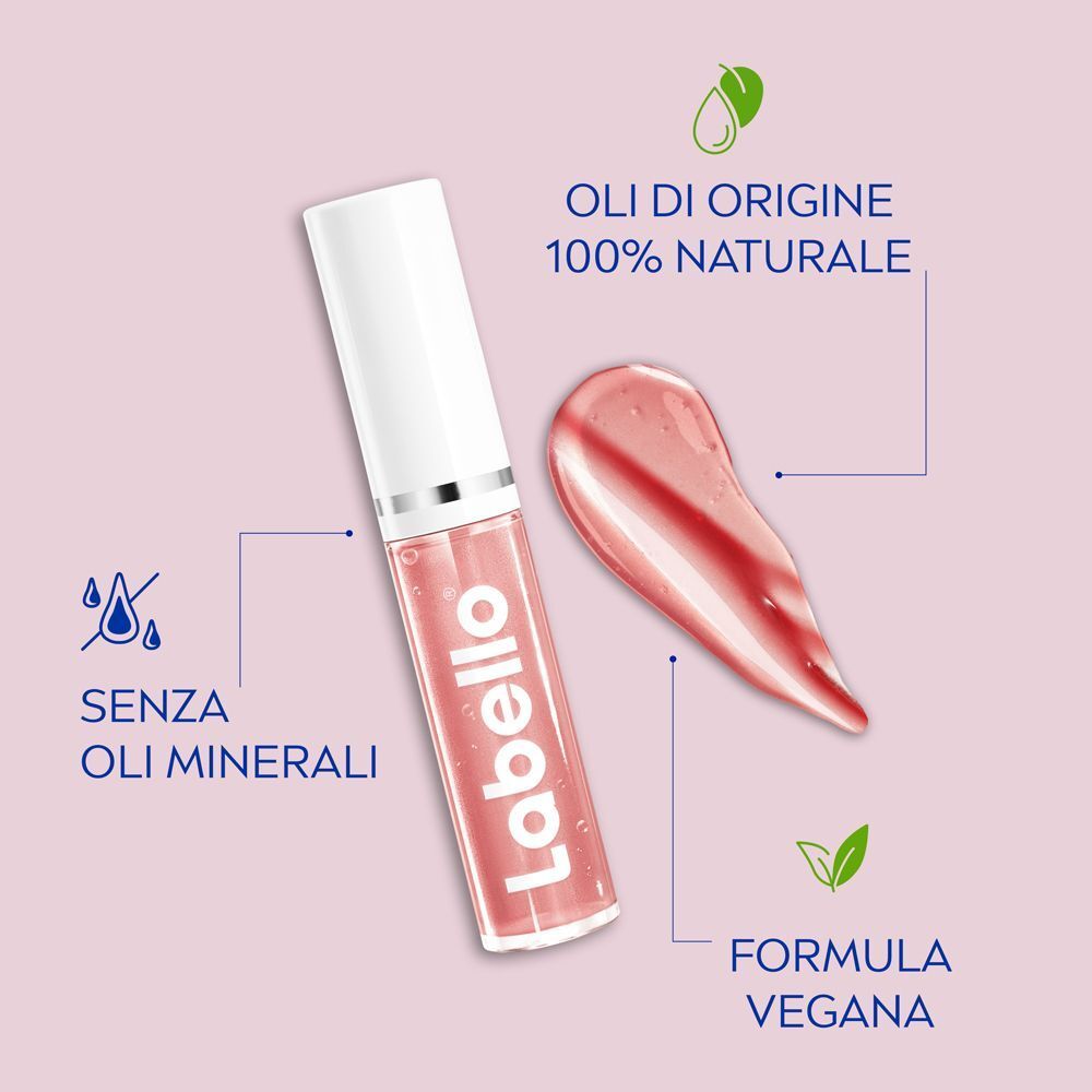 Labello Lip Oil Glossy con campione. Oli 100% naturali, formula vegana, senza oli minerali.