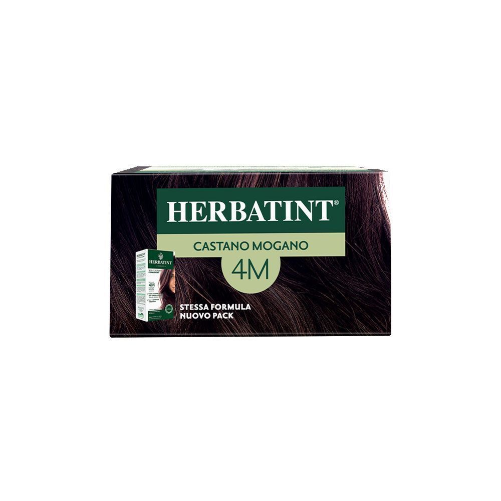 Confezione Herbatint 4M Castano Mogano con capelli scuri.