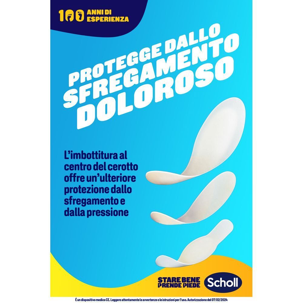 Cerotti Scholl per vesciche proteggono da sfregamenti e pressione. Tre cerotti di diverse dimensioni.