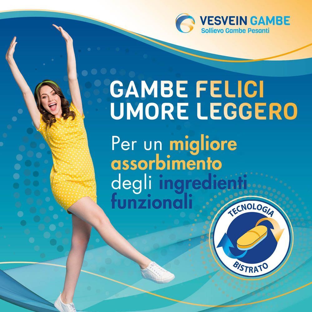 Donna a braccia alzate esprime gioia e leggerezza, con logo prodotto.