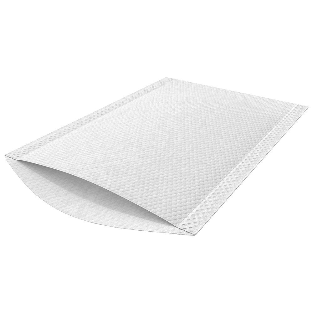 Singolo guanto monouso umido, bianco, con trama a nido d'ape.
