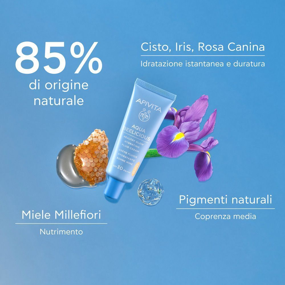 Fluido Apivita Aqua Beelicious con favo, iris e rosa canina.