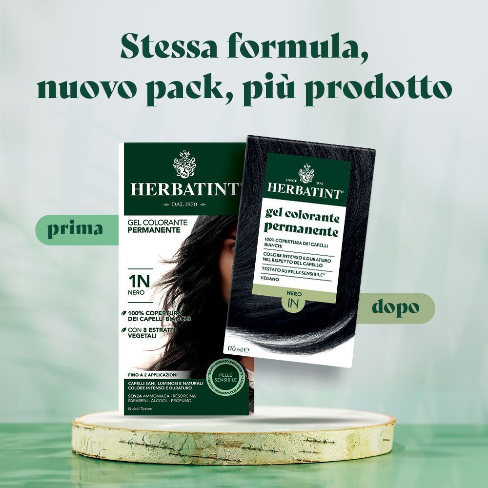 Confronto: Herbatint gel colorante permanente Nero (1N) prima e dopo.