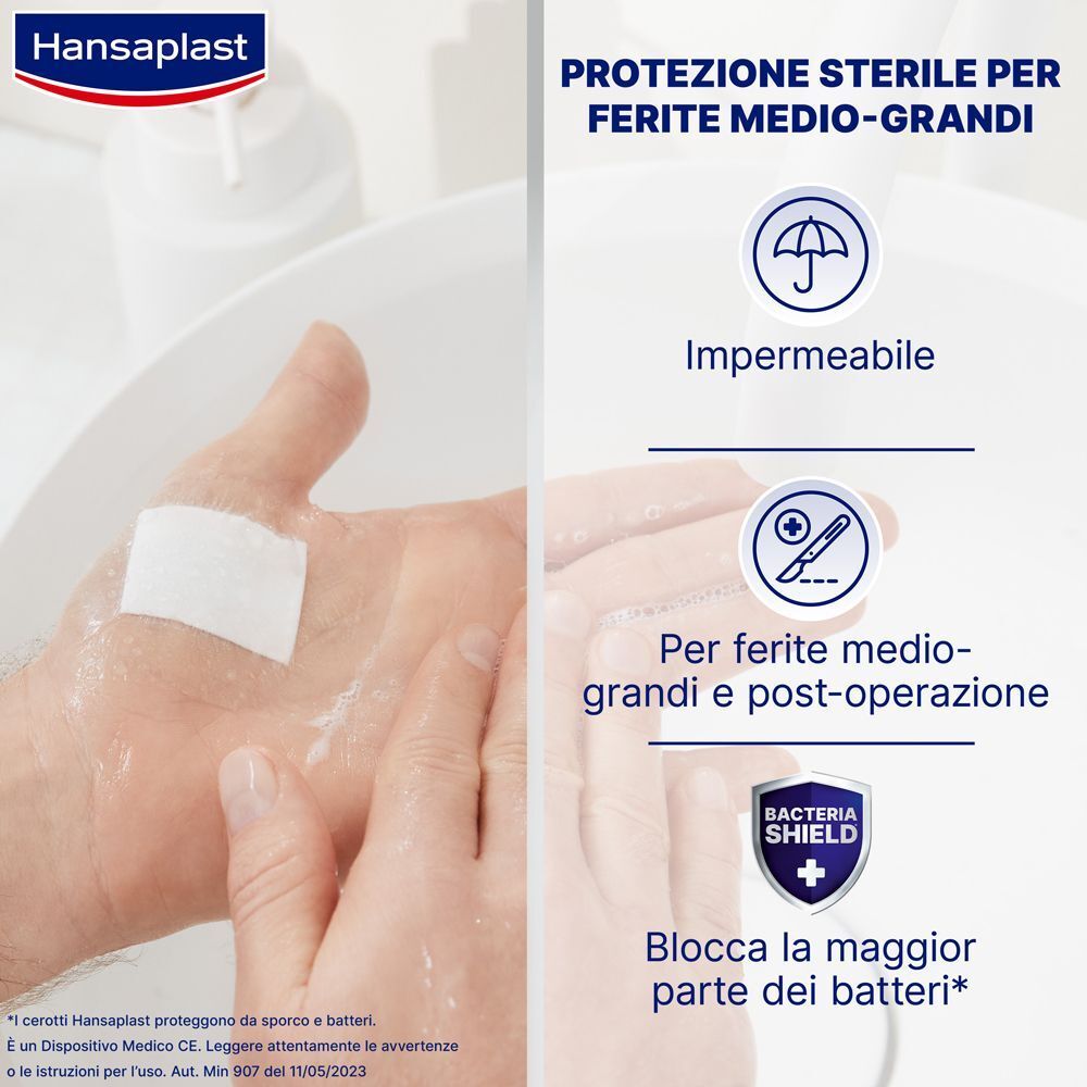 Hansaplast Aqua Protect XL: Impermeabile, per ferite medio-grandi, protegge dai batteri.