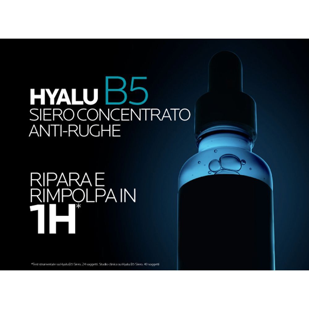 Flacone di siero La Roche-Posay Hyalu B5 con testo su rapido assorbimento.