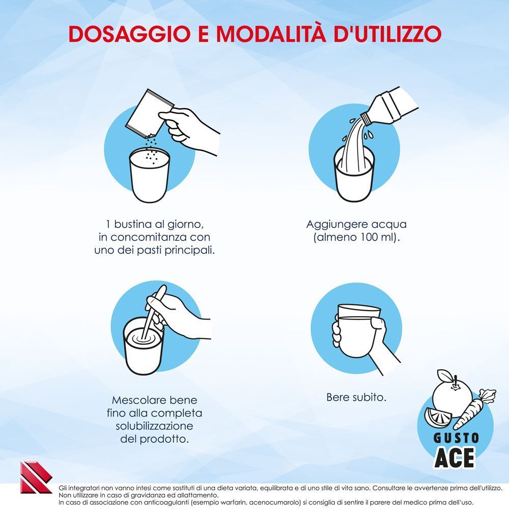 Istruzioni per la preparazione di Proctolyn Integra Plus Forte: sciogliere il contenuto della bustina in acqua.