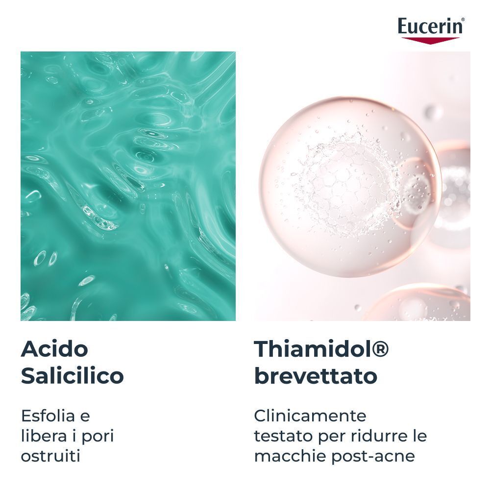 Primo piano della texture dell'acido salicilico e della molecola di Thiamidol. Per la cura della pelle.