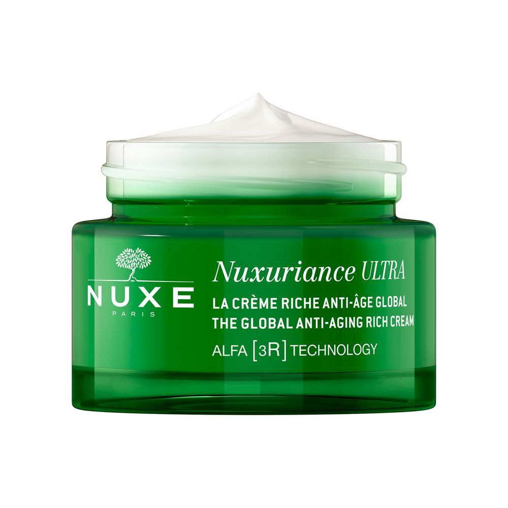 Un vasetto aperto Nuxe Nuxuriance Ultra con crema ricca.