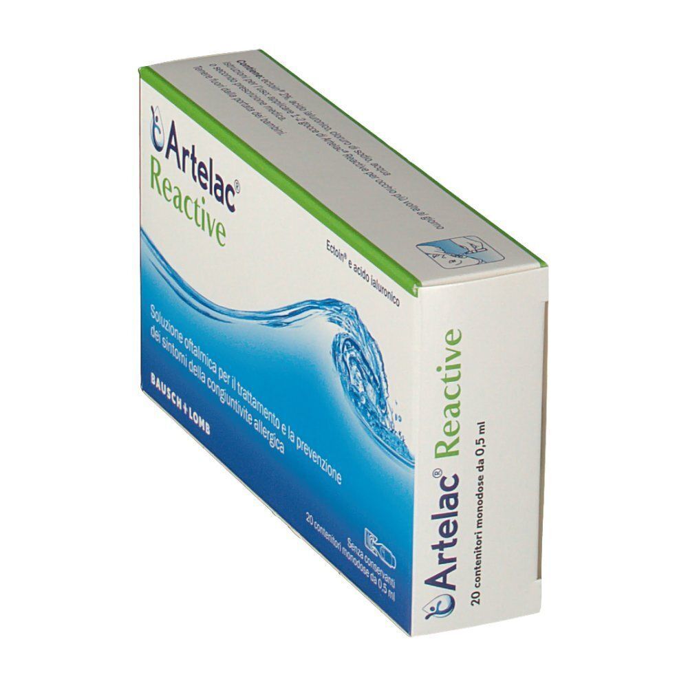 Confezione di Artelac® Reactive collirio, vista laterale con nome del prodotto.