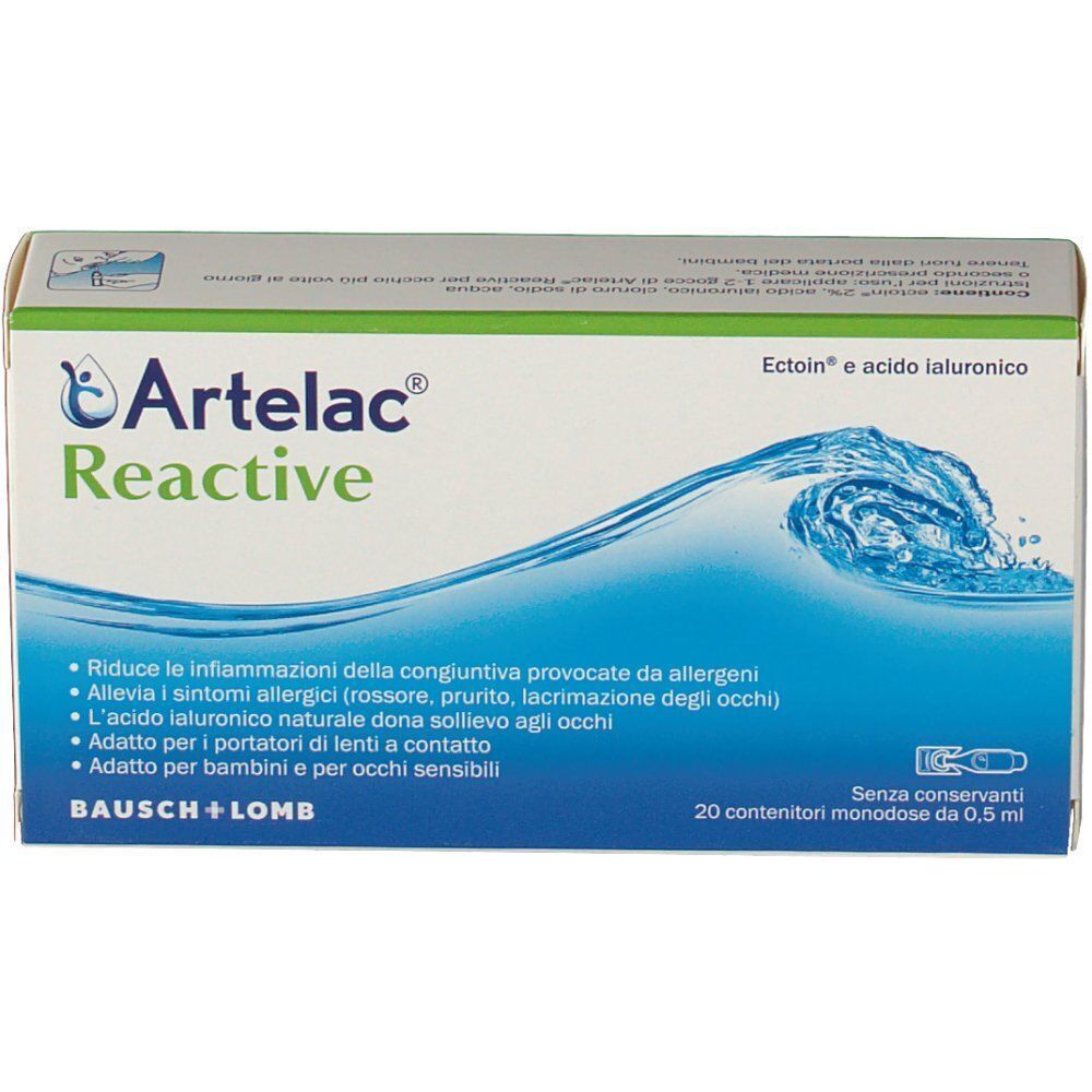 Confezione di Artelac® Reactive collirio, 20 contenitori monodose, per sintomi allergici.