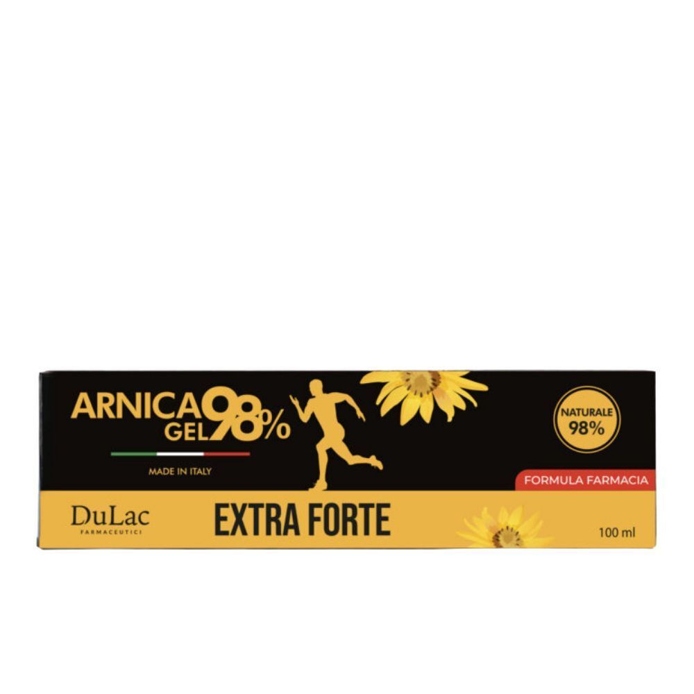 Scatola di Arnica Gel 98% Extra Forte, Made in Italy.
