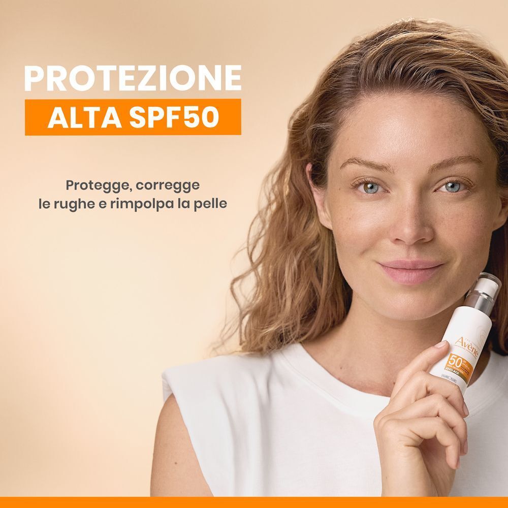 Eau Thermale Avène FLUIDO ANTI-ETÀ SPF 50: Alta protezione, corregge le rughe e rimpolpa la pelle.