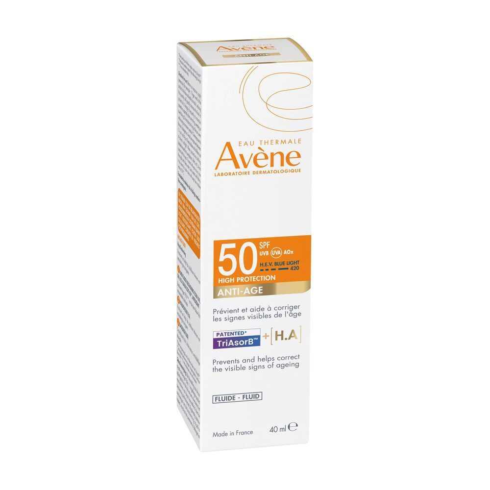Confezione Eau Thermale Avène FLUIDO ANTI-ETÀ SPF 50, 40 ml. Alta protezione, anti-rughe.