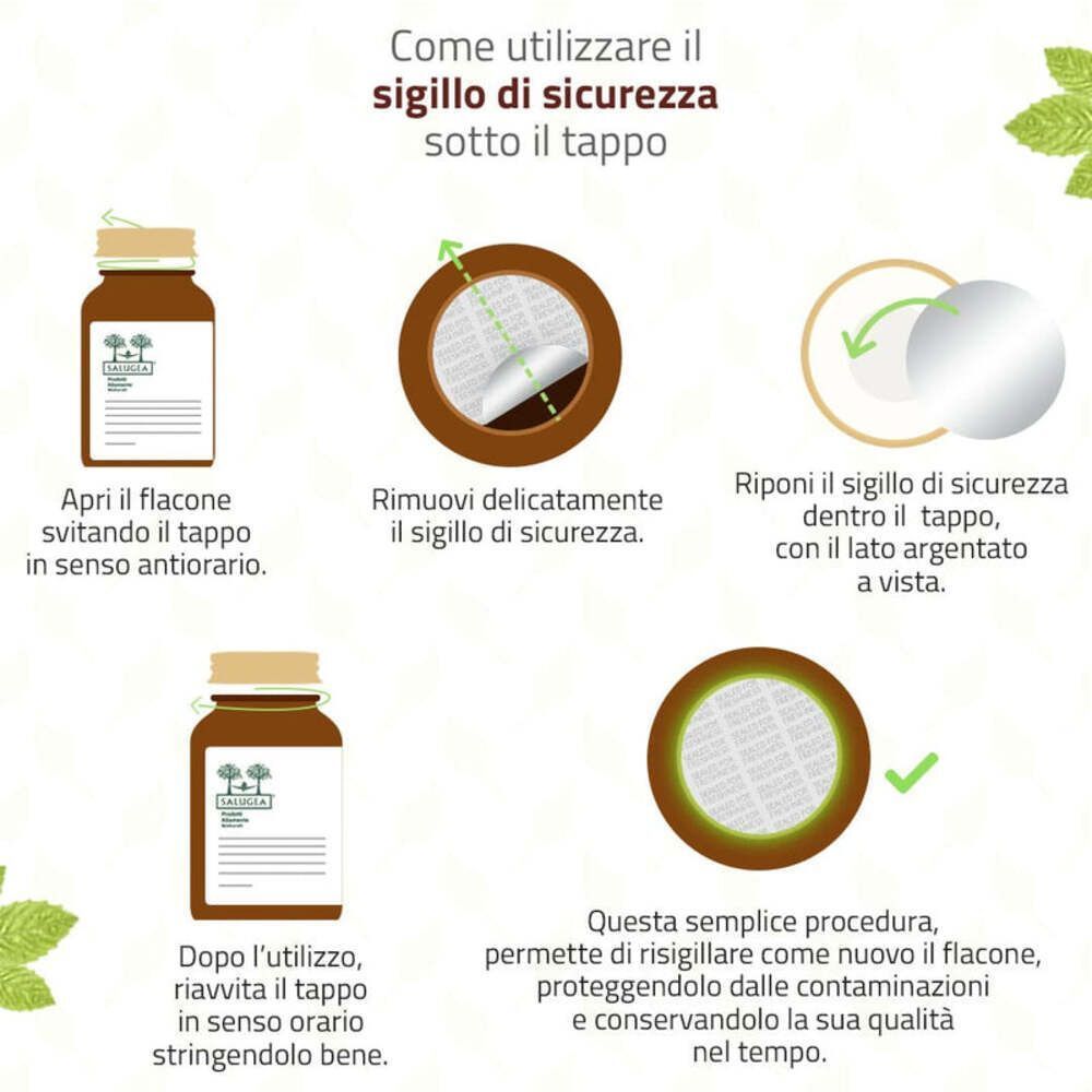 Istruzioni per rimuovere il sigillo di sicurezza dal flacone Venasal Salugea.