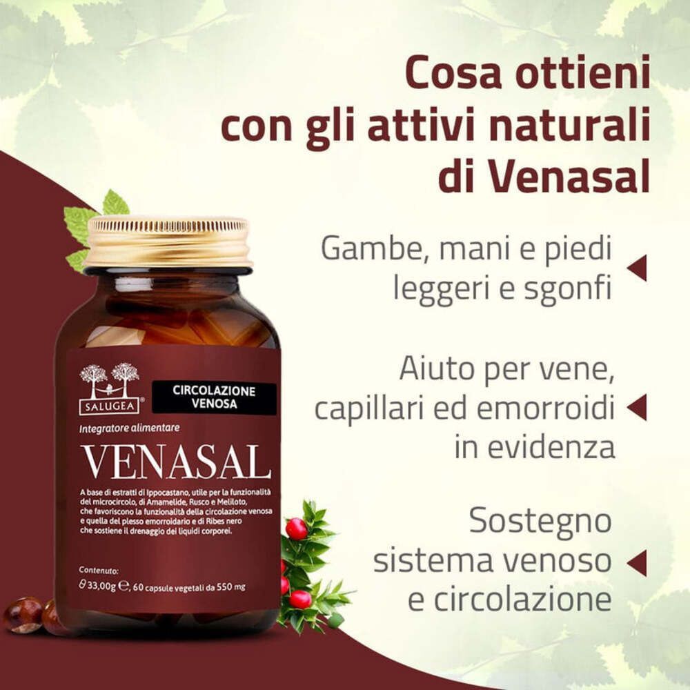 Capsule Venasal Salugea: gambe leggere, supporto per vene e circolazione.